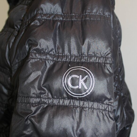 CALVIN KLEIN down blend packable puff Black hoodie jacket , women size large - Picture 5 of 10